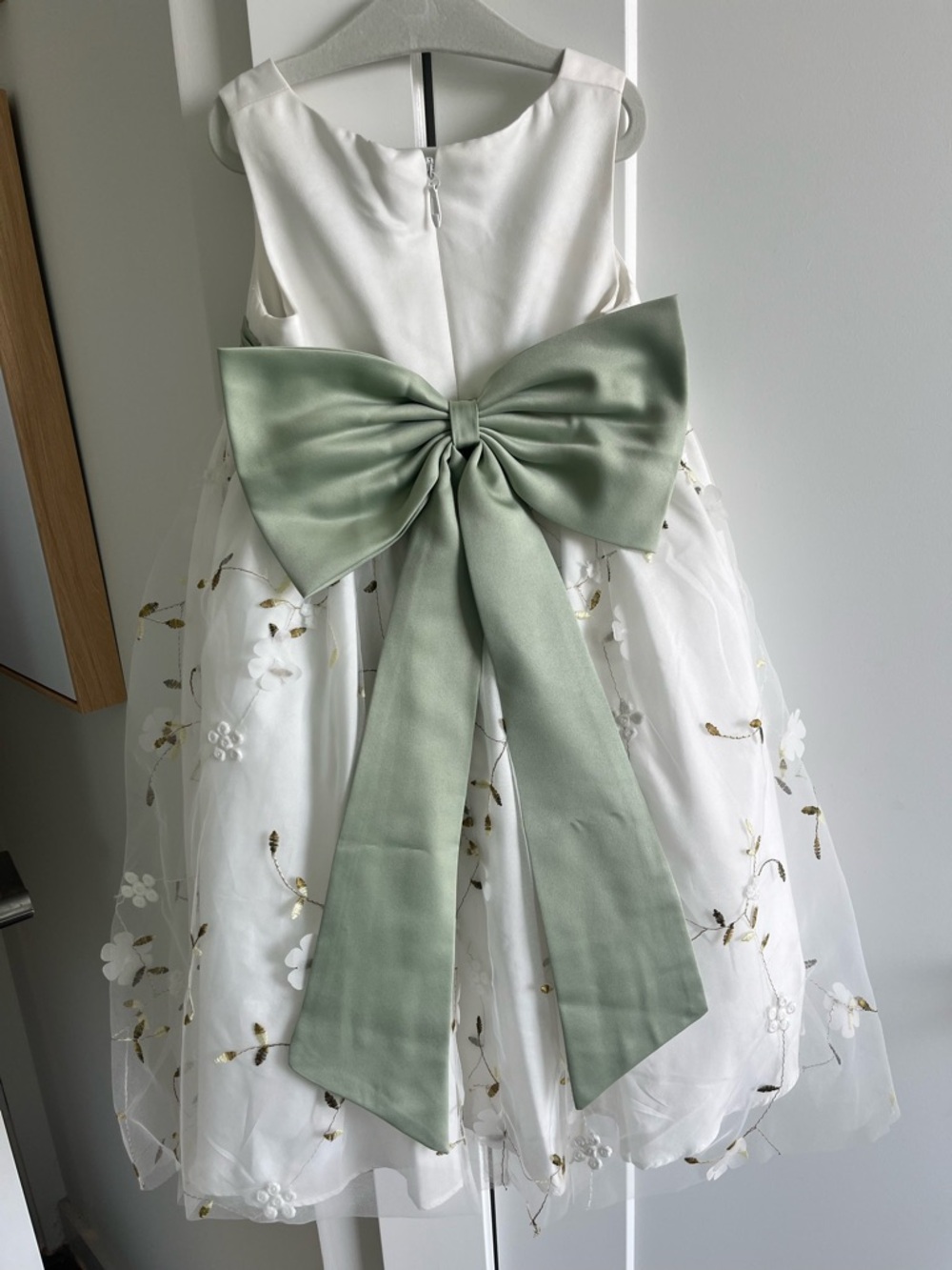 Azazie Pollie Ivory Dusty Sage A-Line Bow Tulle Dress - Picture 4 of 5